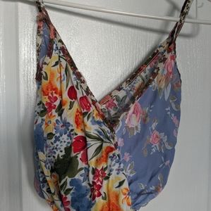 UO Flowery crop tank top with scrunchy bottom